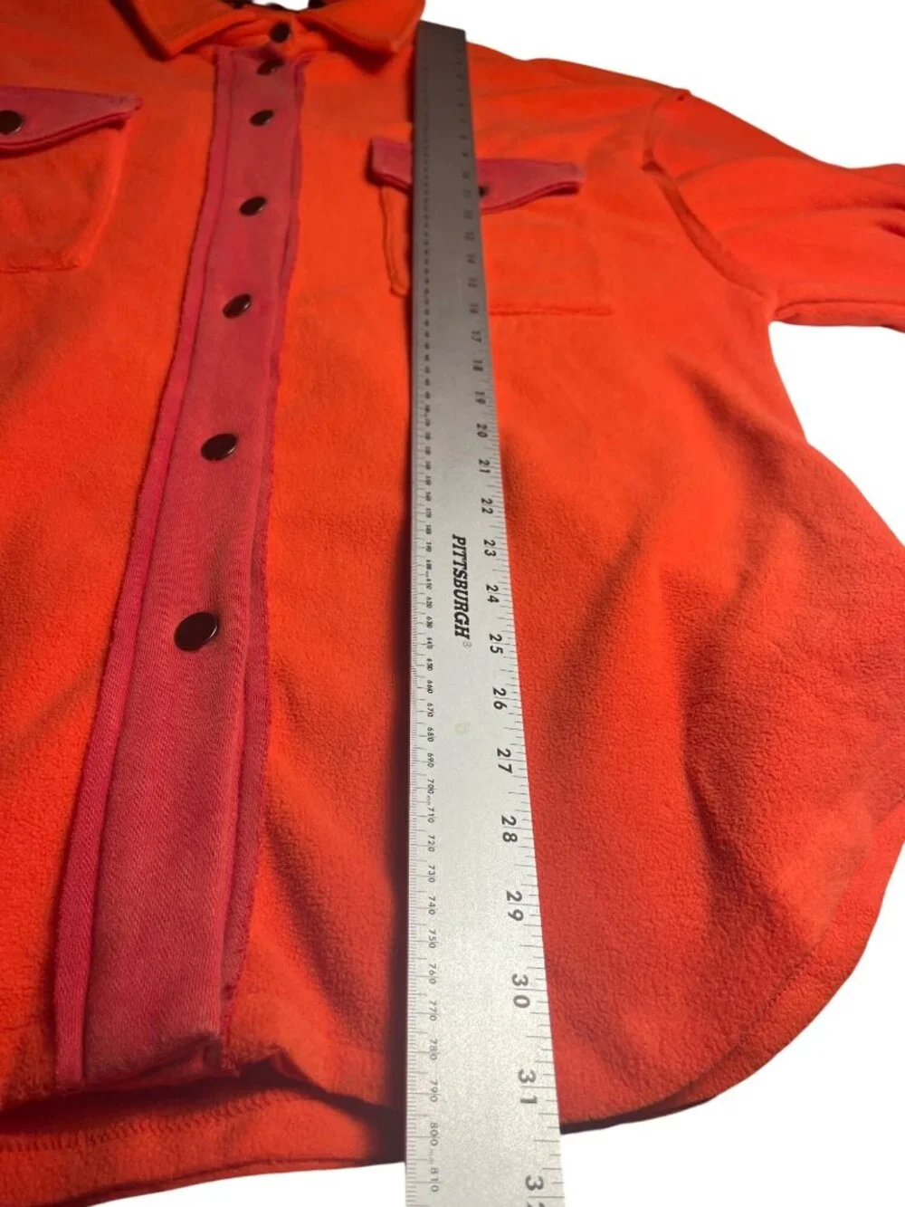 POL Orange Red Fleece Oversized L Shacket Star Patches Snap Buttons & Pockets